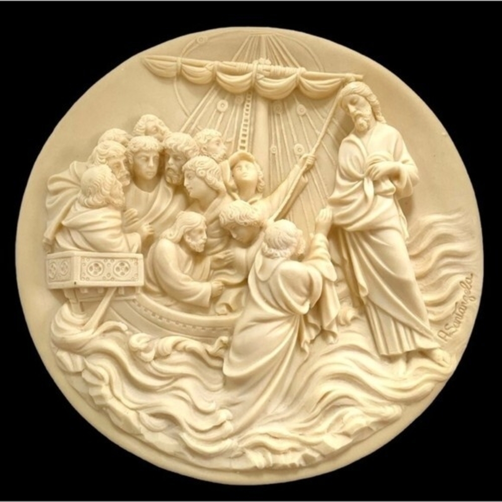 Studio Dante Di Volteradici Christ Walks Water Alabaster Plate Ghiberti 1985 NIB